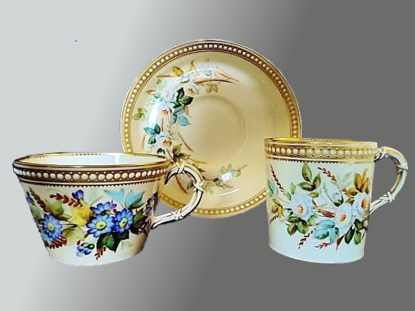 ロイヤルウースター (royal worcester)1875〜79年製カップトリオ手描き・ジュール