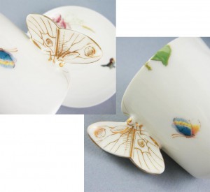リモージュ　小鳥と風景が描かれたバタフライハンドルのカップ＆ソーサー