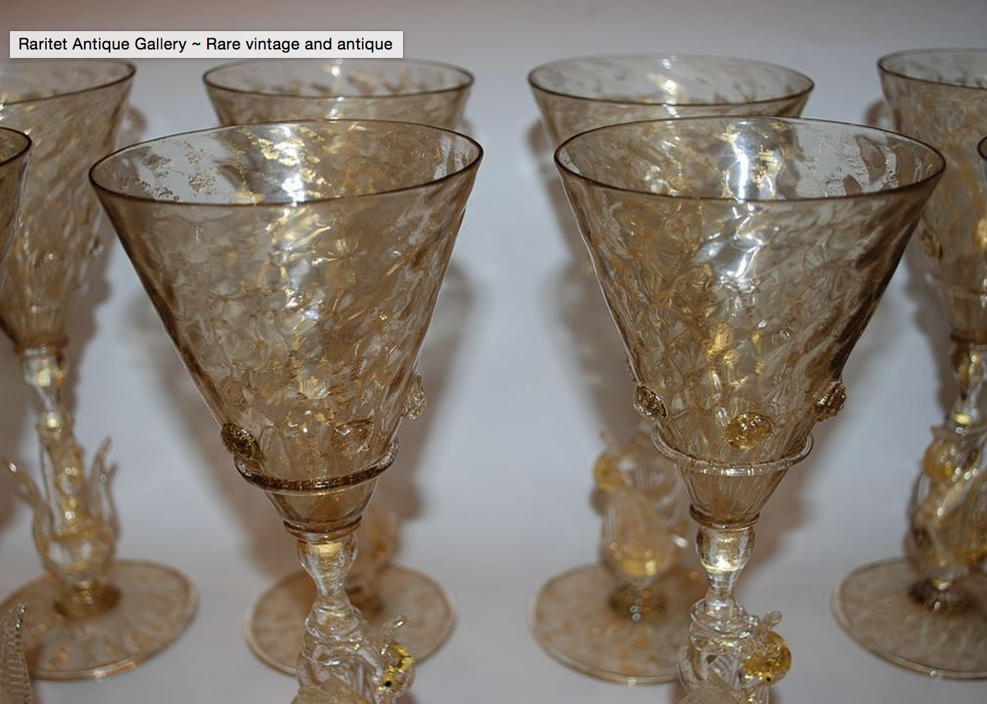 Set of 8 Venetian Glass Goblets Wine Water Swan Stem_5