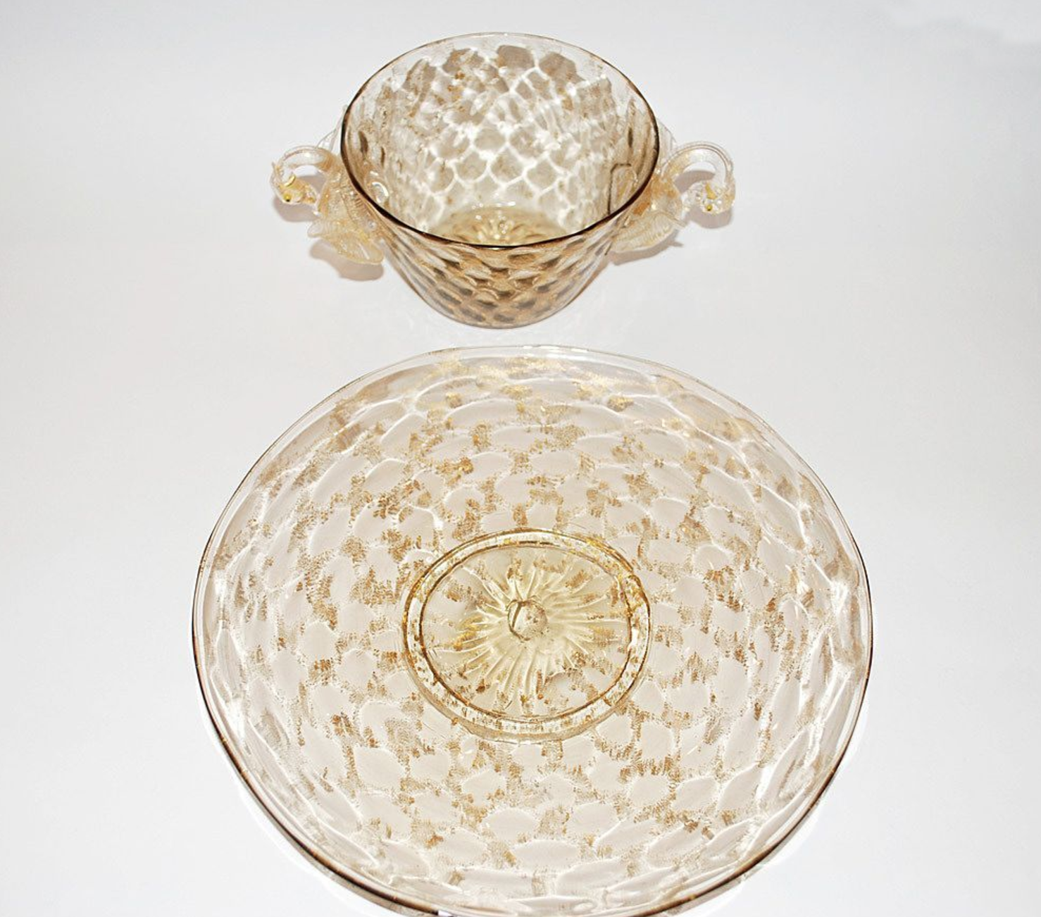 Vintage Murano Venetian Glass Bowl Plate Swans_3