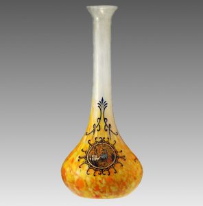 １９１０年代　ルグラ　プランタニア　アンボワーズ　エナメル　トールガラス花瓶　サイン入り